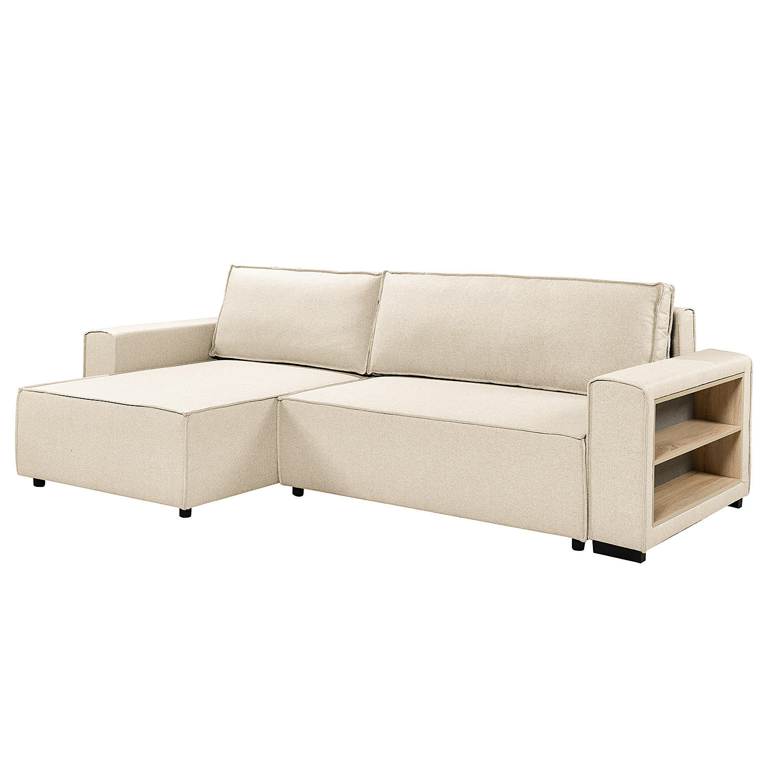 ECKSOFA mit Schlaffunktion - Flachgewebe - Beige/Schwarz, Kunststoff/Textil (284/155cm) - home24