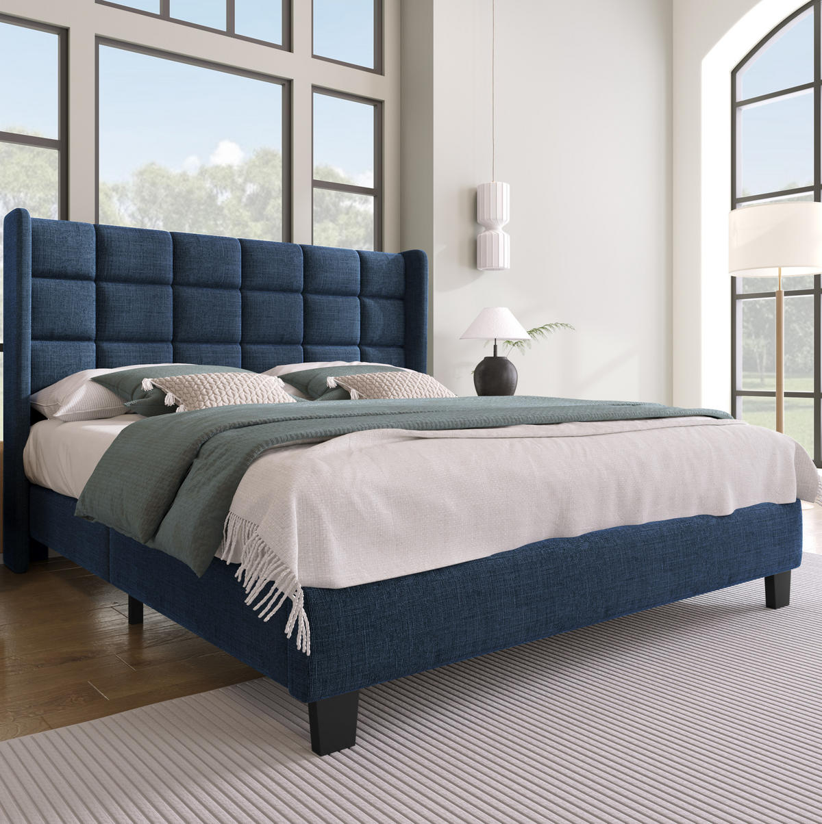 POLSTERBETT mit Lattenrost 140x200 cm Leinen Blue - Blau, Metall (140/200cm) - Meubliv