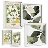 BILDER SET 5er Set - 50x50 cm & 20x30 cm & 40x60 cm Weißer Rahmen - Blumenmuster London Dublin - Weiß, Kunststoff (40/60cm) - TULUP