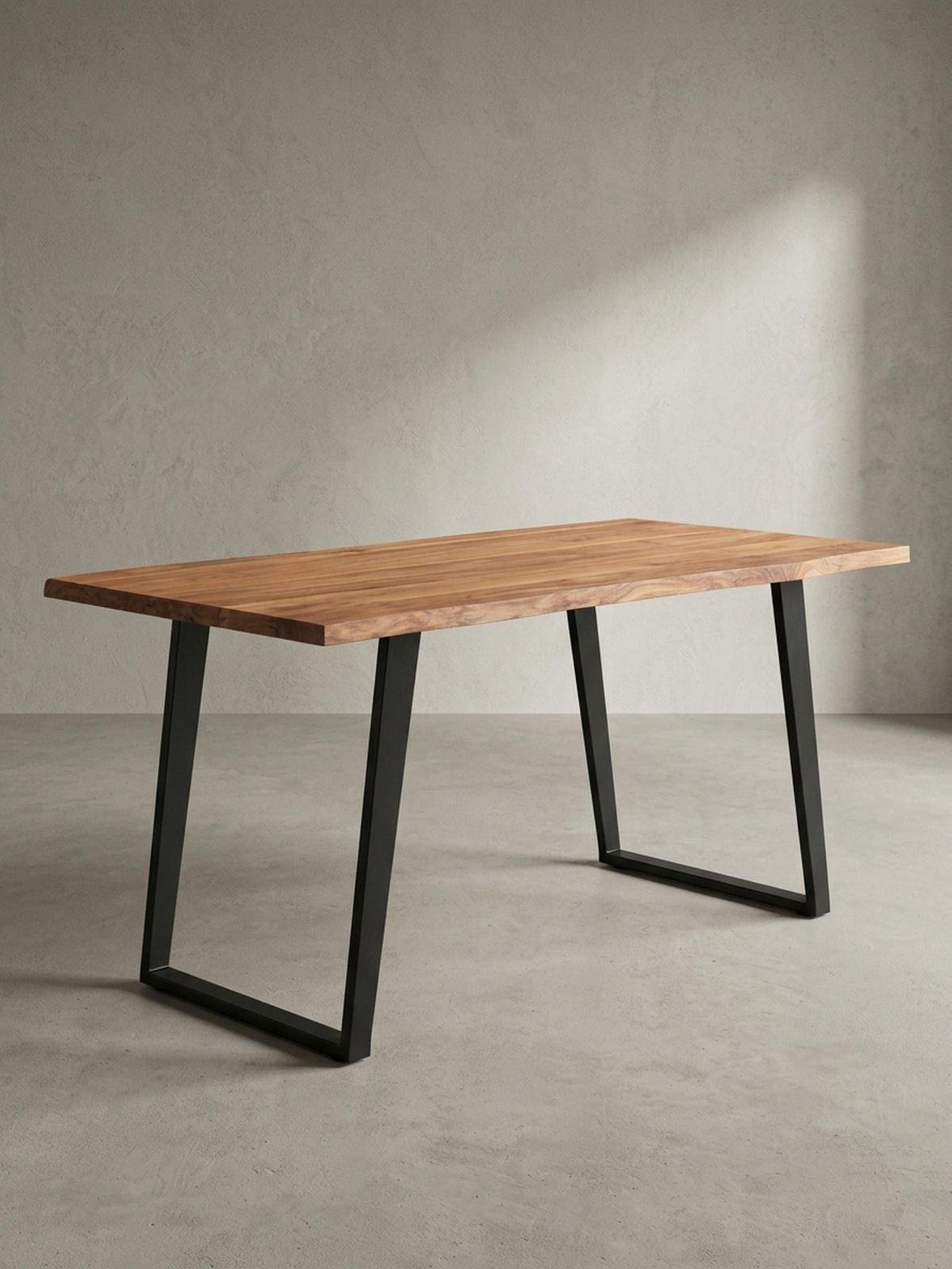 ESSTISCH Massivholz Baumkante Metall U-Gestell Handgefertigt ATOLL, Goldbraun-Schwarz 180x90x76 cm - Schwarz/Braun, Holz/Metall (90/180/76cm) - KADIMA DESIGN