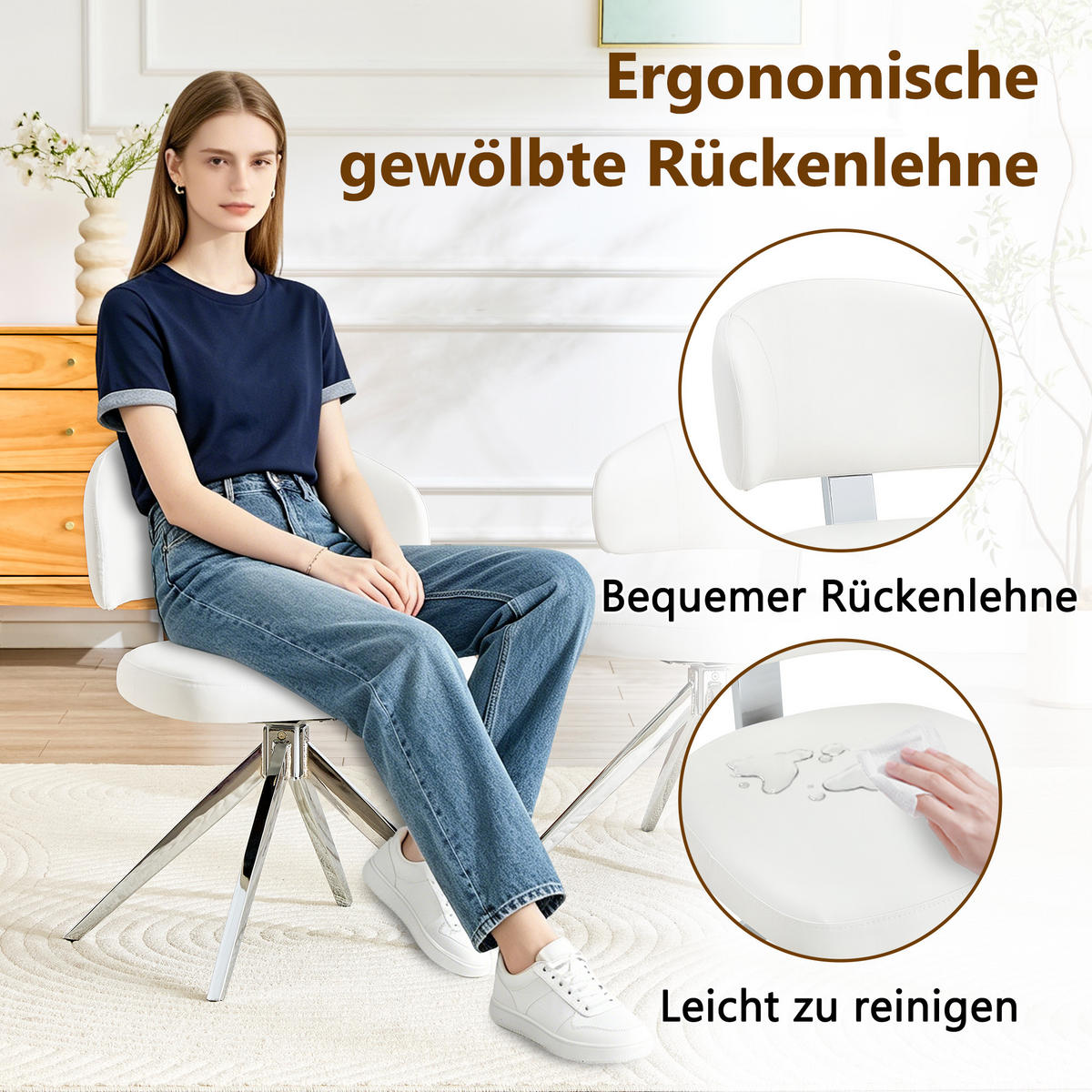 STUHL-SET DE-36678 2 Stück 360° drehbar mit Polsterung Weiß - Weiß, Metall (50.5/77/54.5cm) - ComfortXL