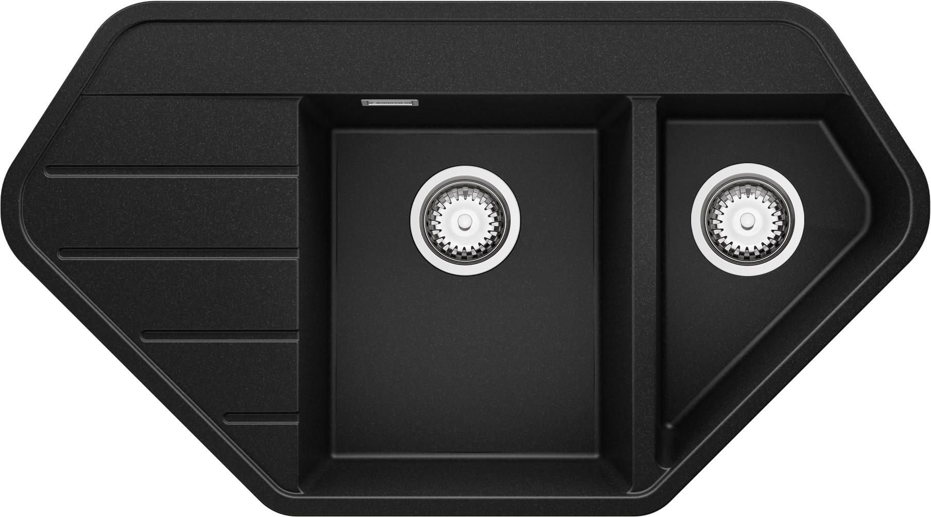 ECKSPÜLE Kopenhagen Corner, 2-er set Schwarz 90/50 cm 1,5 Becken + Ablauf-Set ab 70er Unterschrank - Chromfarben/Schwarz, Kunststoff (90/18/50cm) - Primagran