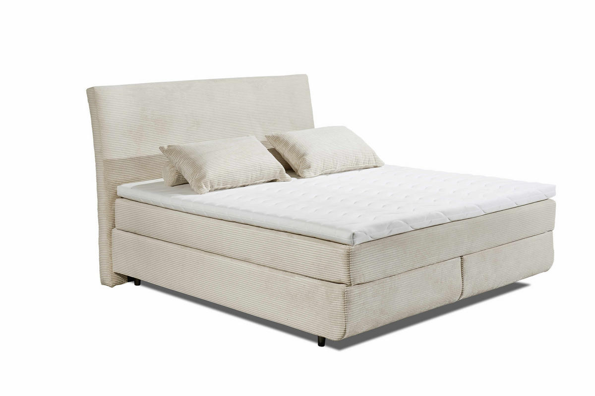 BOXSPRINGBETT 180x200, 7‑Zonen-Tonnentaschenfederkern & H30-Topper, Cordbezug - Beige/Creme, Kunststoff/Textil (180/200cm) - ed exciting design