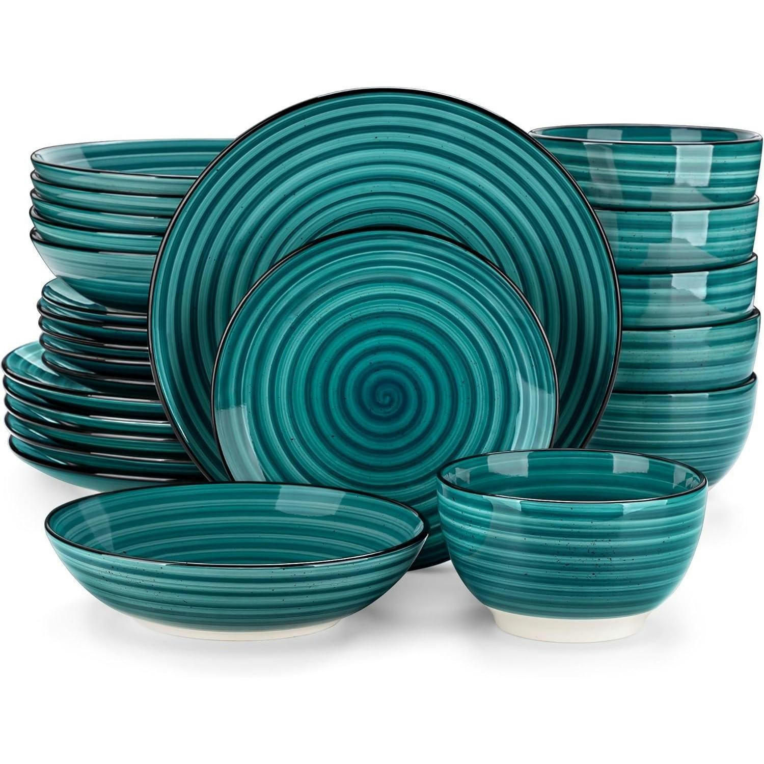 TAFELSERVICE 24-teiliges Set Steingut Bonbon Grün - Türkis, Keramik (26.8/3.2/26.8cm)