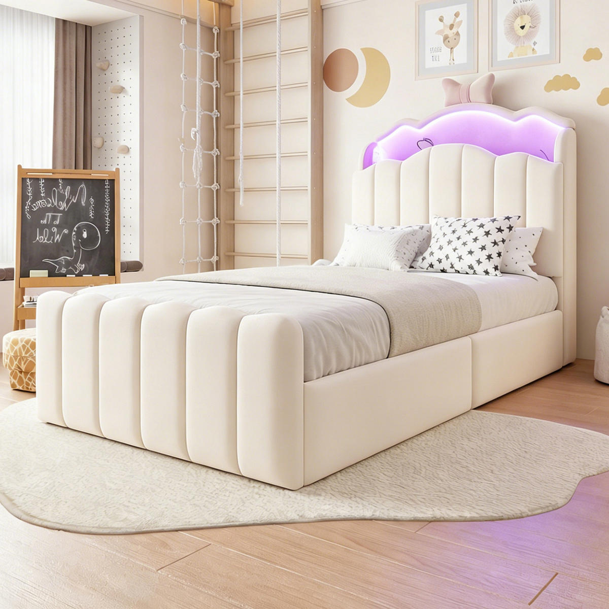 POLSTERBETT 90x200cm Samt LED USB Hydraulik Stauraum Beige - Beige, Metall (90/200cm) - FLIEKS