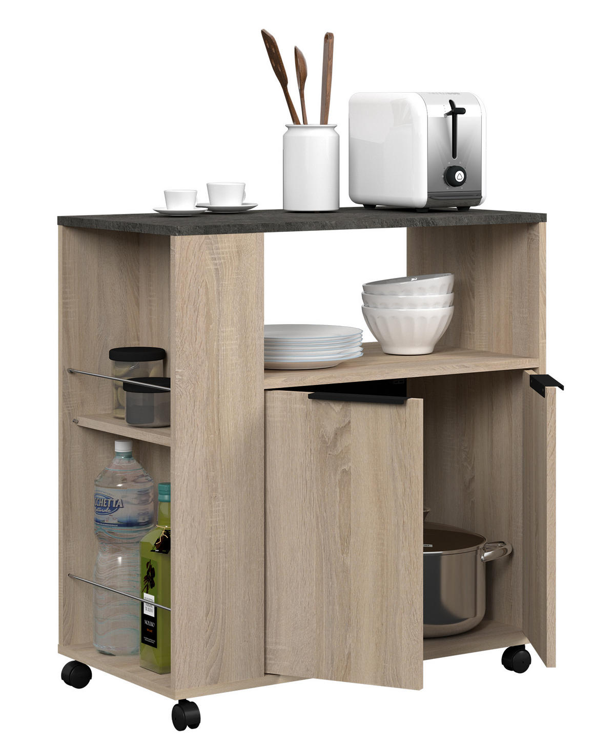 KÜCHENMÖBEL Fumay 1 in Eiche und Beton Optik 2teilig Küchenbuffet mit Beistellschrank - Braun, Holzwerkstoff (80/200/120cm)
