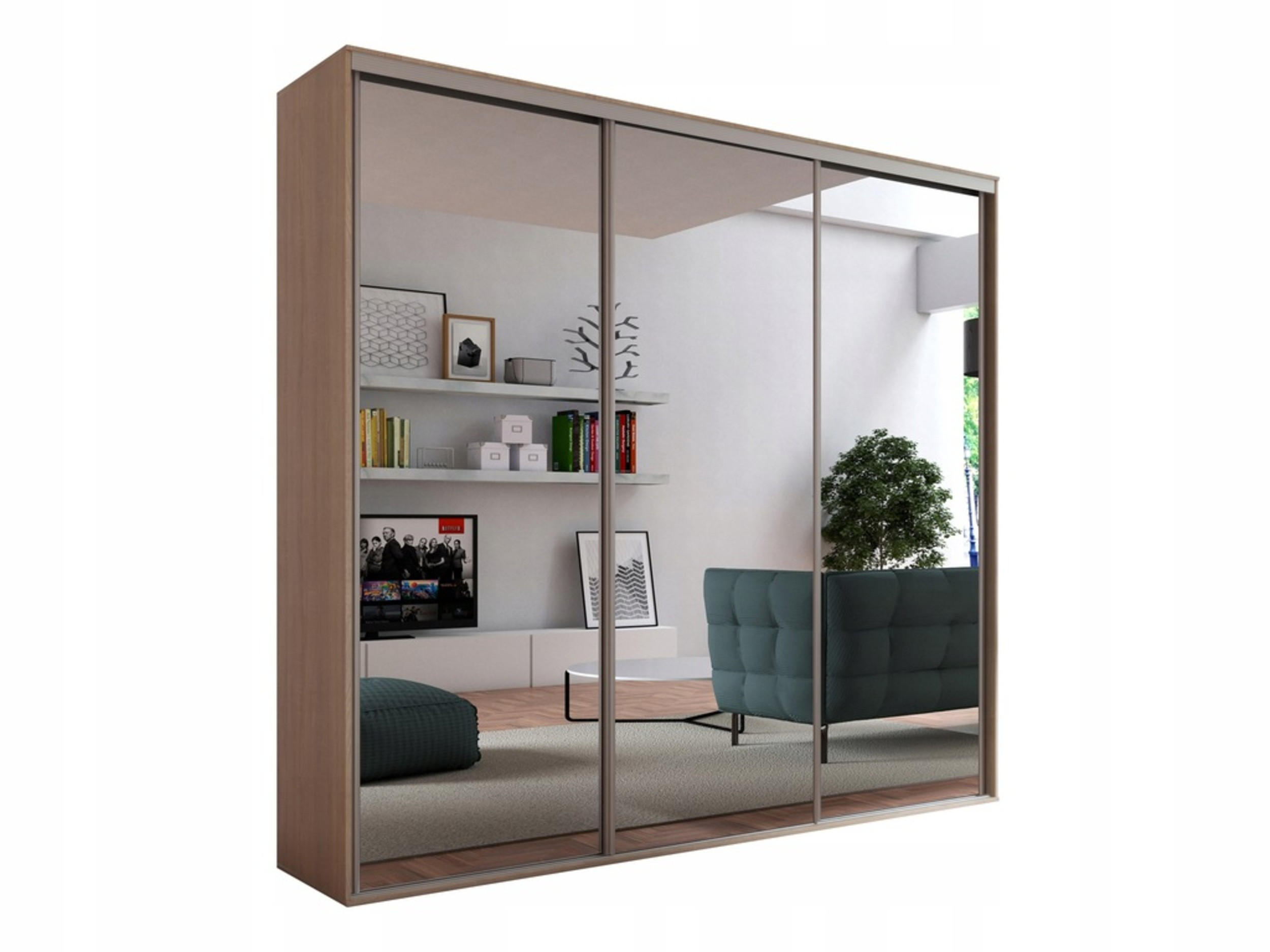 SCHIEBETÜRENSCHRANK - Kleiderschrank BORA 254 mit 3 Spiegel - Sonoma Eiche - Sonoma Eiche, Holzwerkstoff (254/244/62cm) - Möblo