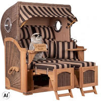 STRANDKORB Düne 2 Sitzer Teak PE Grey - Blau/Braun, Holz/Metall (125/170/80cm) - Mr. Deko