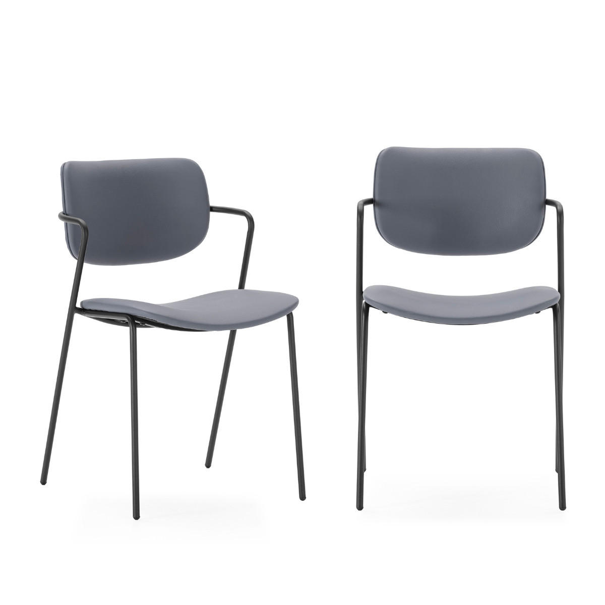 STÜHLE (Set aus 2) mit schwarzen metallbeinen - maika 49/55/48 cm - Dunkelgrau, Kunststoff (55/48/49cm) - Calicosy