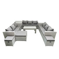 BALKONMÖBEL-SET Polyrattan Hellgrau-Mix 12-teilig - Hellgrau/Grau, Glas/Kunststoff - Fimous