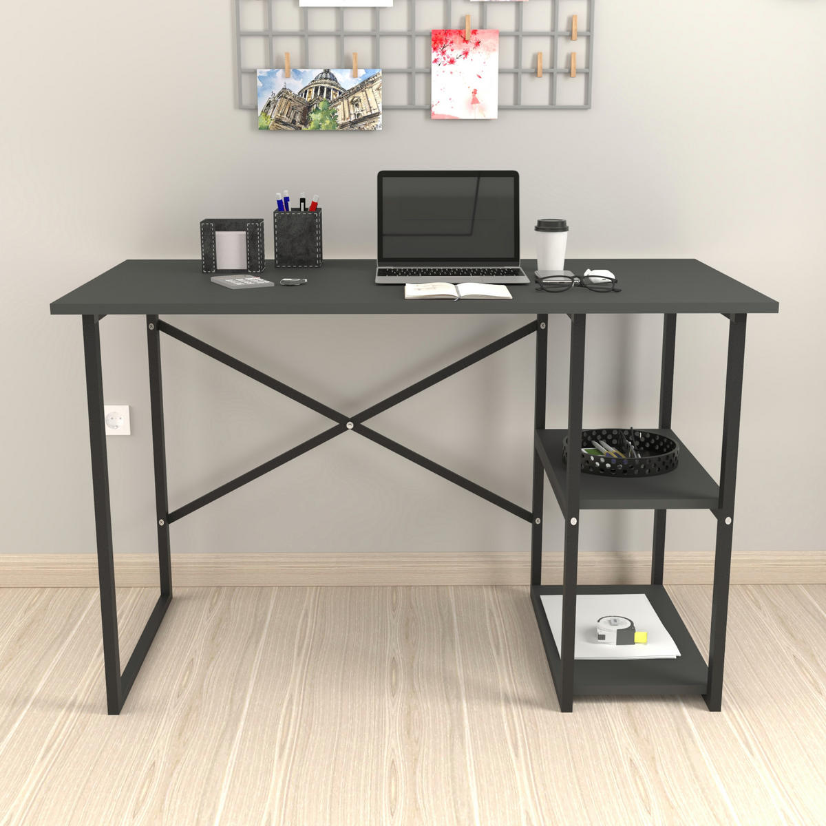 SCHREIBTISCH Nittedal - Anthrazit/Schwarz, Holzwerkstoff/Metall (60/120/75cm) - [en.casa]