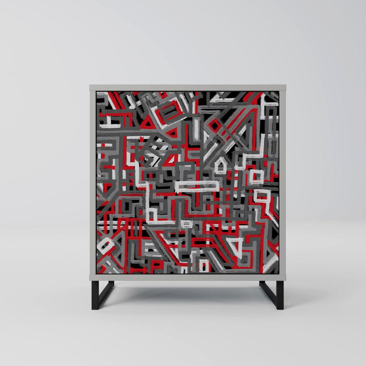 SIDEBOARD BROKEN LINES, Grau, 57,5x42x70,5 cm, Schwarze Metall-Sternfüße - Multicolor/Schwarz, Holzwerkstoff/Metall (57.5/70.5/42cm) - SpaceRebels