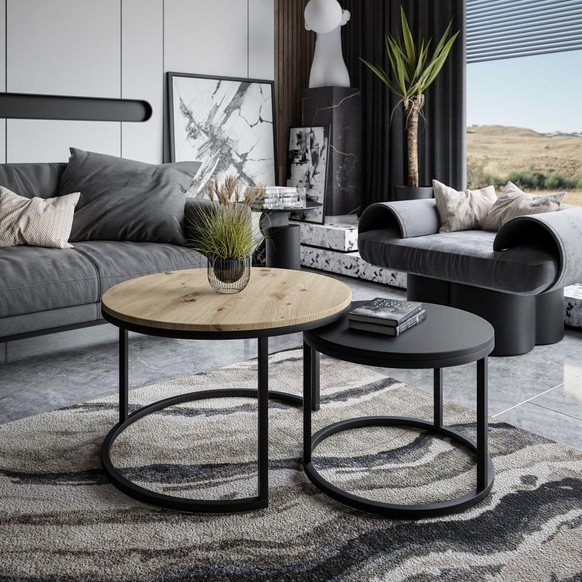 COUCHTISCH CIRI MIX SLIM 2-in-1 - Schwarz, Holzwerkstoff (70/70/48cm) - Lookway