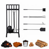 SET Negru 5-piese ustensile șemineu fier 79 cm - negru, metal (31/79/27cm) - Relaxdays
