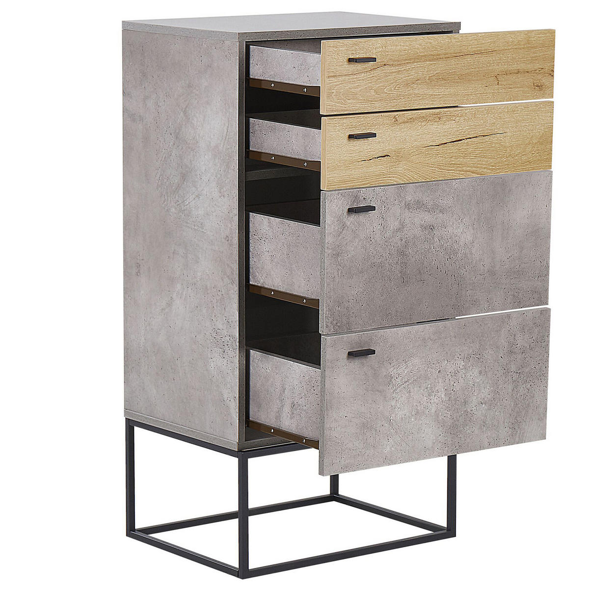 KOMMODE 4 Schubladen Betonoptik/heller Holzfarbton Acra - Hellbraun/Schwarz, Holzwerkstoff (52/106/41cm) - Beliani