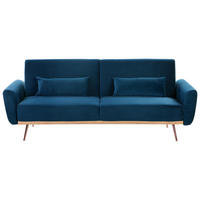 3-SITZER-SCHLAFSOFA Samtstoff marineblau Eina - Blau/Kupferfarben, Textil (210/86/81cm) - Beliani