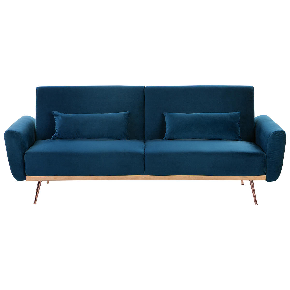 3-SITZER-SCHLAFSOFA Samtstoff marineblau Eina - Blau/Kupferfarben, Textil (210/86/81cm) - Beliani