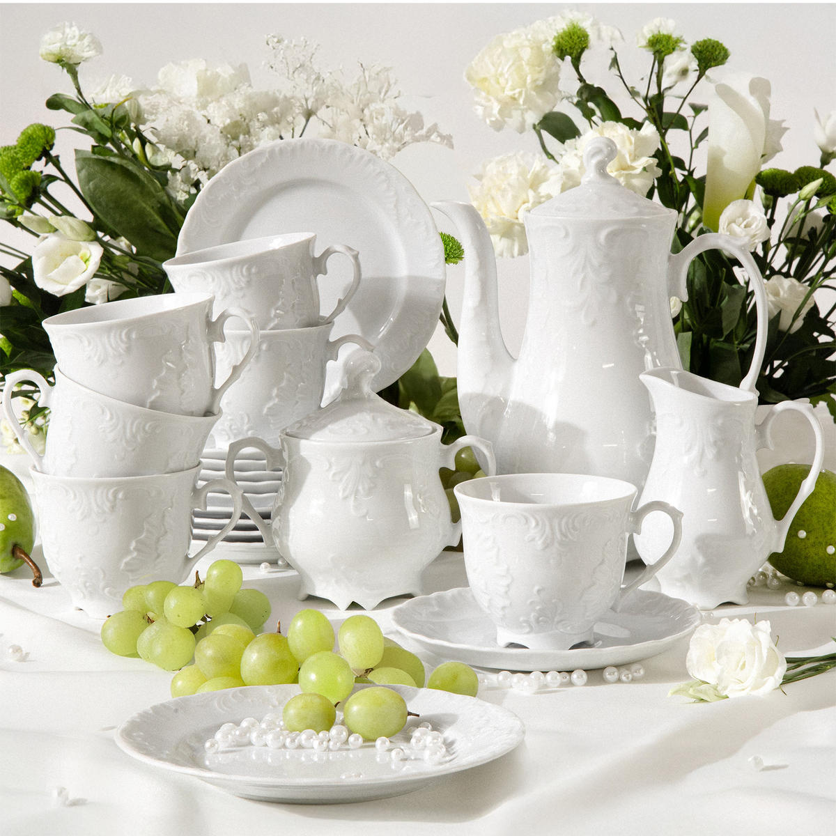 KAFFEESERVICE Cmielow Rococo 21-tlg - Weiß, Keramik (25/2/25cm) - KONSIMO®