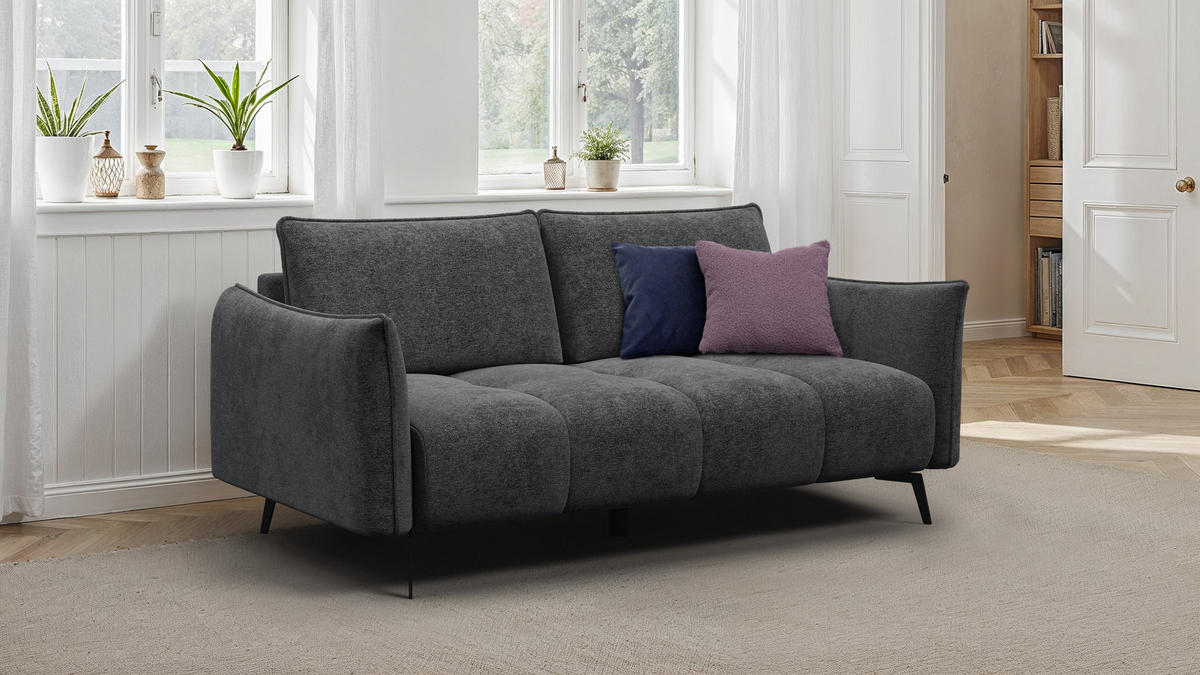 SOFA AERA 2,5-Sitzer, dunkelgrau - Dunkelgrau/Schwarz, Holz/Textil (187/89/96cm) - Courtois Laville