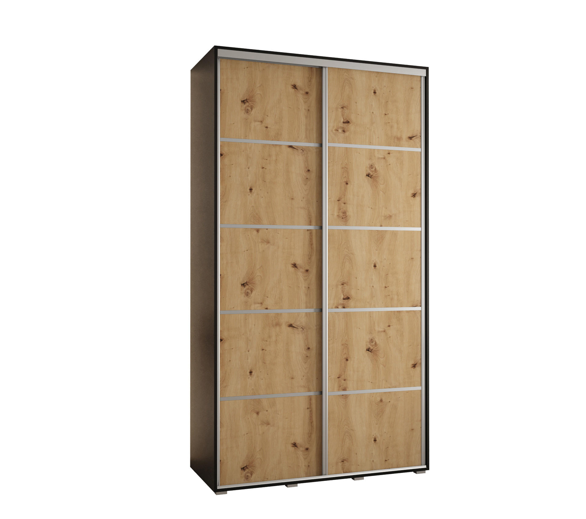 Abiks Möbel Schwebetürenschrank Schwarz, Eiche Artisan, Silber 130x235x60 cm
