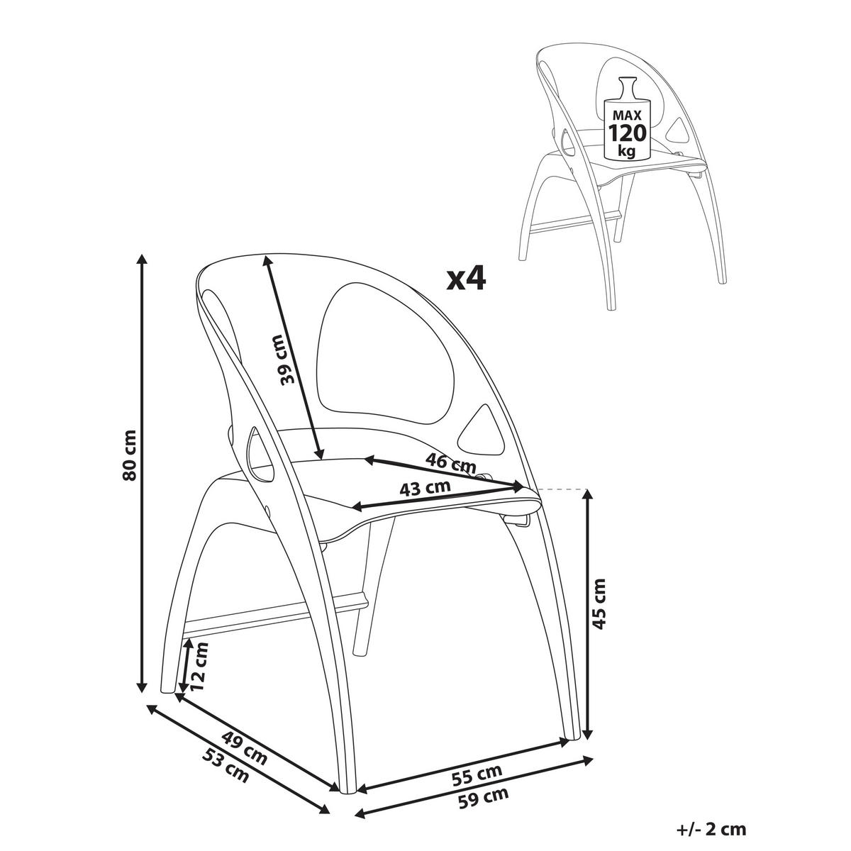 GARTENSTUHL 4er-Set Grau Nemi - Grau, Kunststoff (59/80/53cm) - Beliani