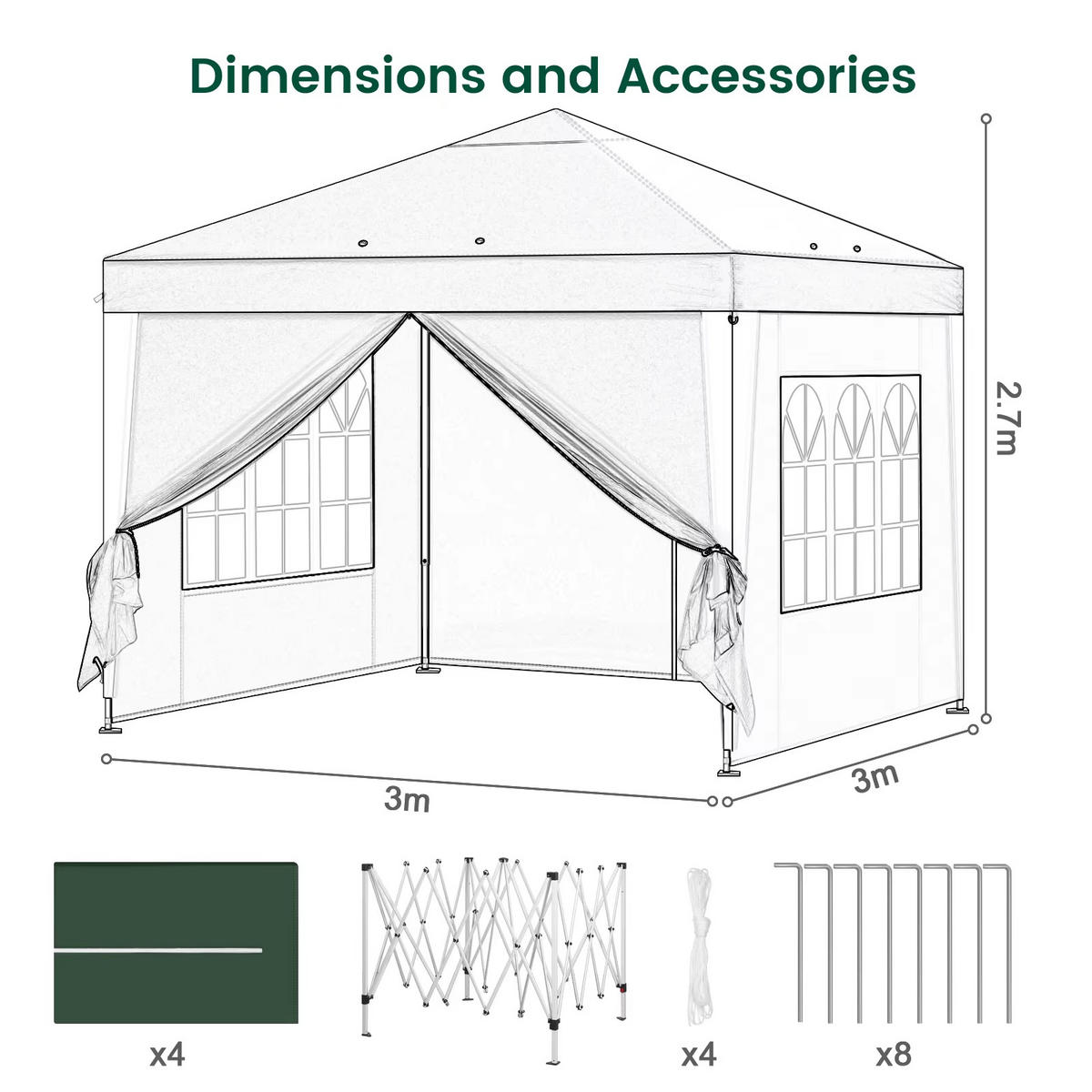 FALTPAVILLON 3x3 m Metall Oxford, Grün - Grün, Metall (300/270/300cm) - Kaket