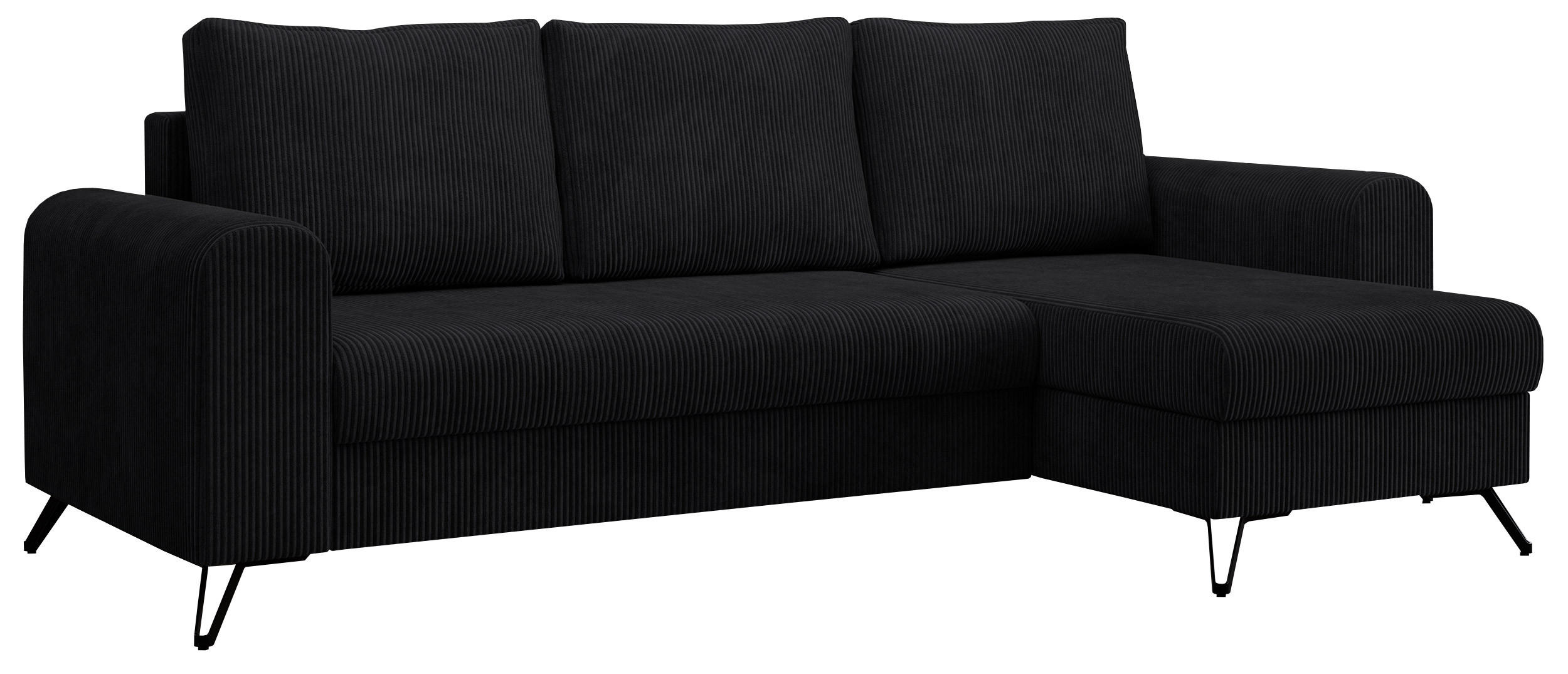 ECKSOFA Hugo Cord Schwarz - Schwarz, Textil/Metall (242/140cm) - MKS