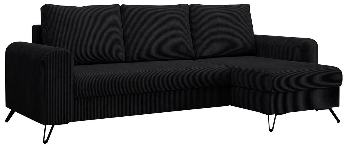 ECKSOFA Hugo Cord Schwarz - Schwarz, Textil/Metall (242/140cm) - MKS