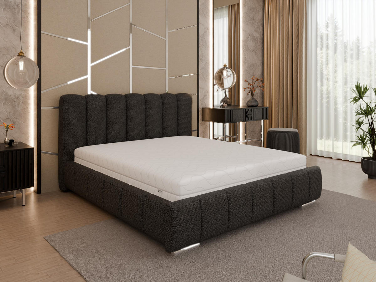POLSTERBETT Zaira 160x200cm – Elegantes Polsterbett für modernen Wohnstil , Taschenfederkernmatratze Pocket KOKOS (20cm), schwarz - Schwarz, Holz (160/200cm) - Panda Möbel