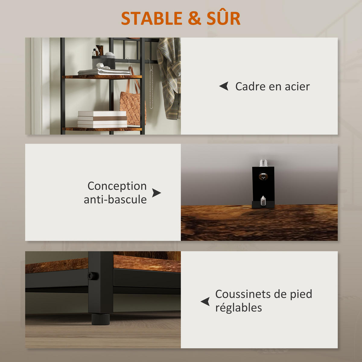 GARDEROBENSTÄNDER DE-17879 10 Haken & 2-stufiger Schuhschrank Braun - Braun, Holzwerkstoff (35/180/120cm) - ComfortXL