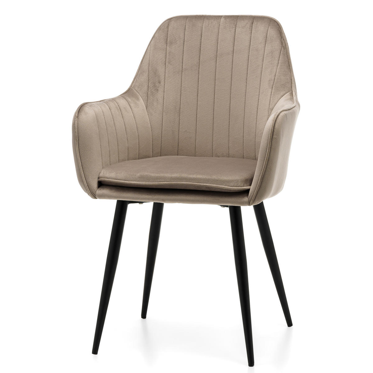 STUHL EMILIA gepolstert mit Steppung - dunkelbeige - Samt Velours - Beige/Schwarz, Textil/Metall (58/90/58cm) - NEW HOME