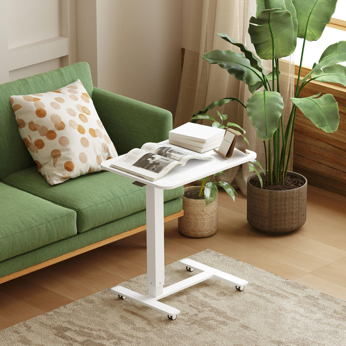 HÖHENVERSTELLBAR Steh-Sitz C-förmig Schreibtisch für Arbeitszimmer Weiß - Weiß, Holz (65/48/110cm) - HOMCOM