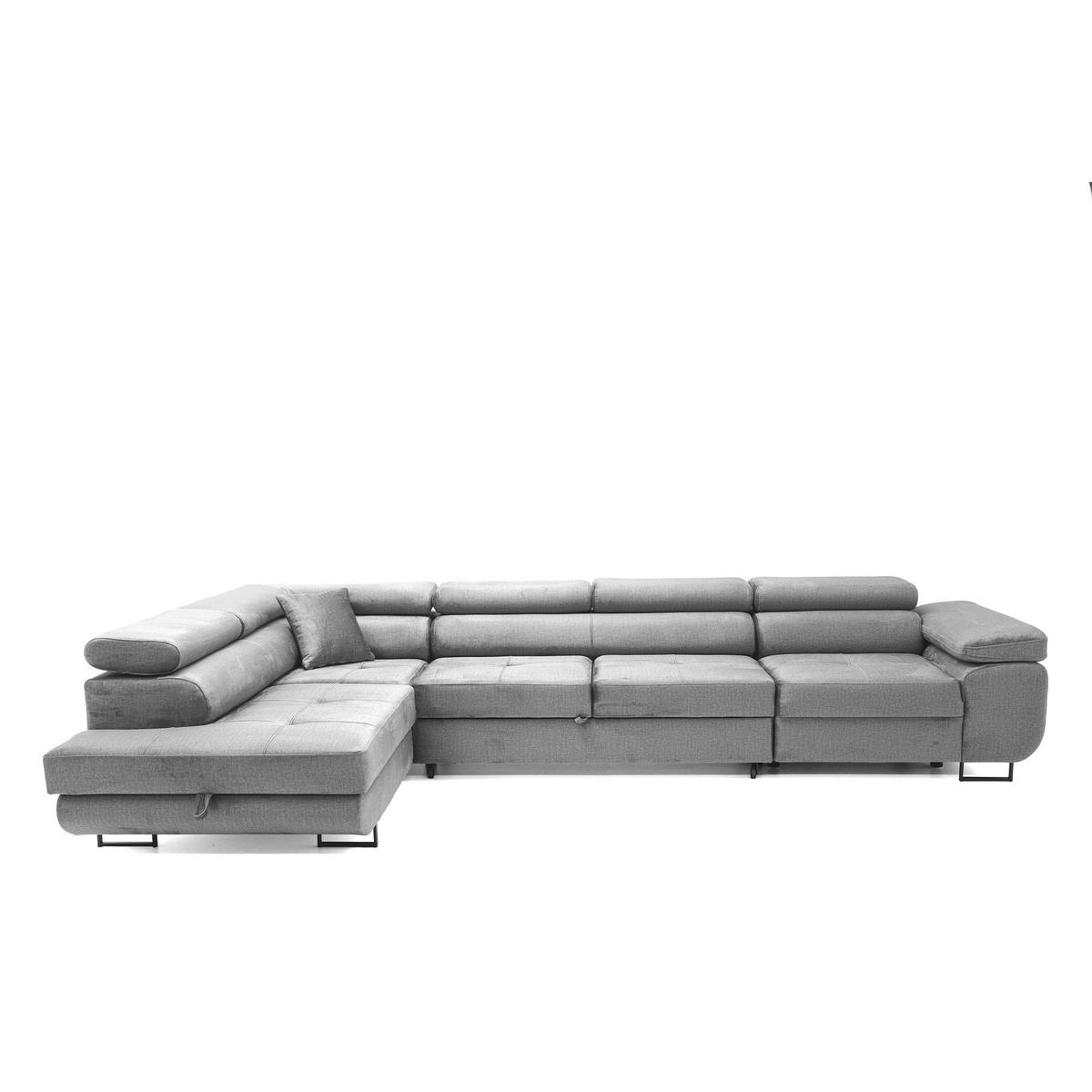 ECKSOFA WILD MAXI L Links mit Schlaffunktion 125x195 Velours Grau - Chromfarben/Grau, Holz/Textil (203/350cm) - Muffo