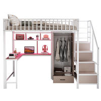 HOCHBETT 140/200 cm Weiß mit Schreibtisch, Kleiderschrank und LED-Beleuchtung - Weiß, Metall (140/200cm) - Flora Grace