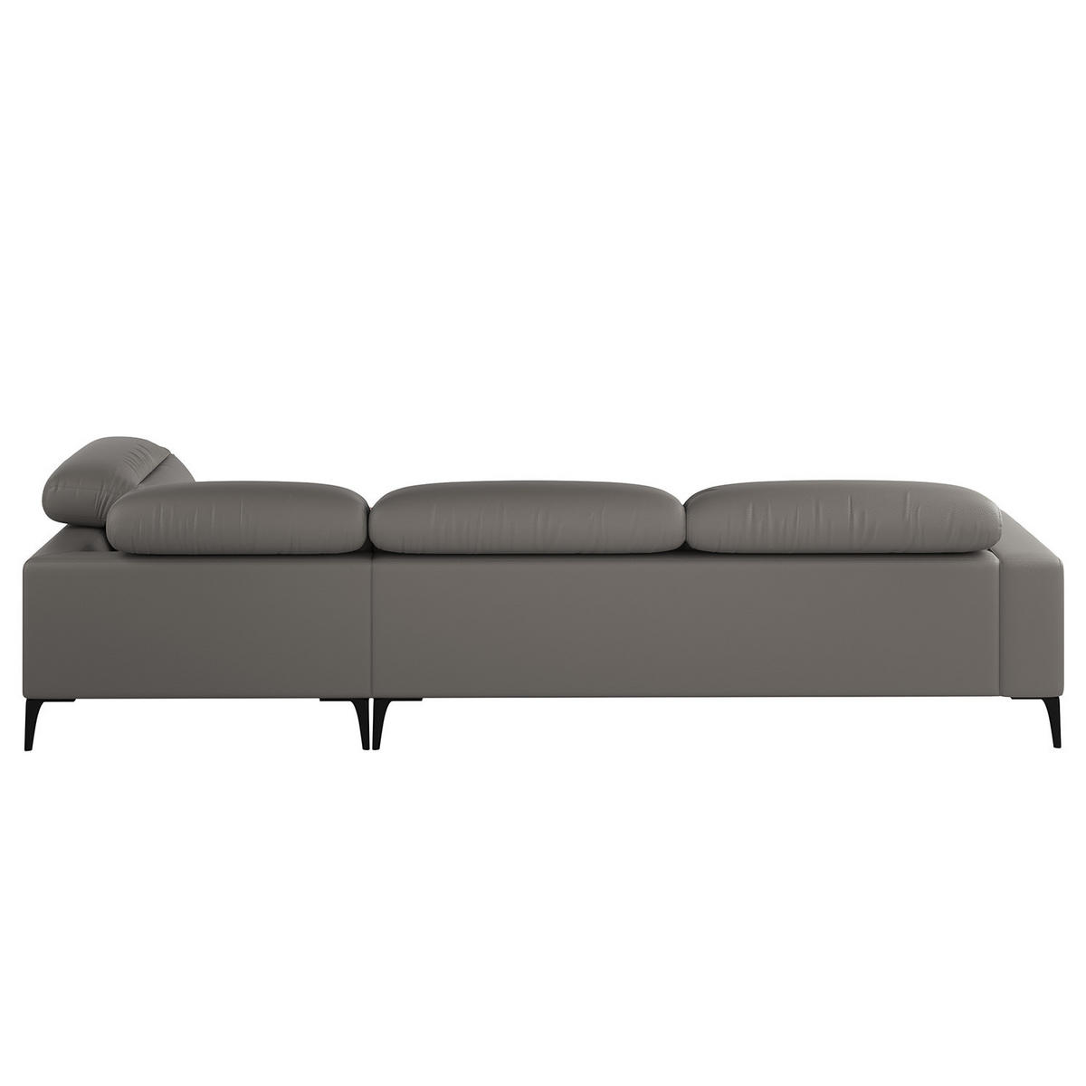 ECKSOFA mit Ottomane - Schwarz/Grau, Leder/Metall (325/238cm) - home24