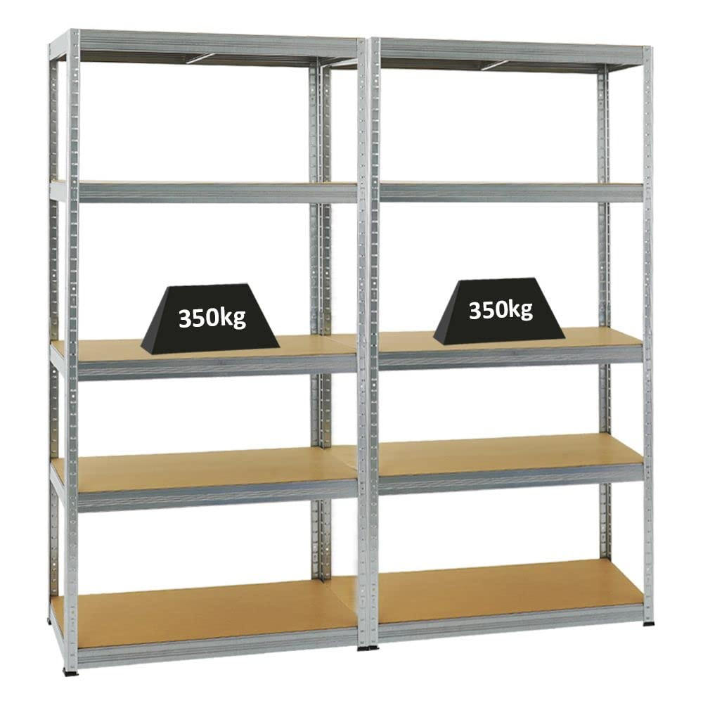 SCHWERLASTREGAL Slim Elephant S 2er-Set mit 2x 180x90x45 cm 5 Ebenen Fachlast 350 kg Verzinkt - Silberfarben, Metall (180/180/45cm) - PROREGAL