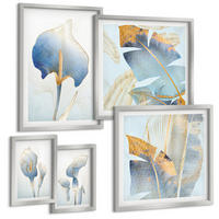 BILDER SET 5er Set - 50x50 cm & 20x30 cm & 40x60 cm Silberner Rahmen - Blaue Blumen im Hintergrund - Silberfarben, Kunststoff (40/60cm) - TULUP