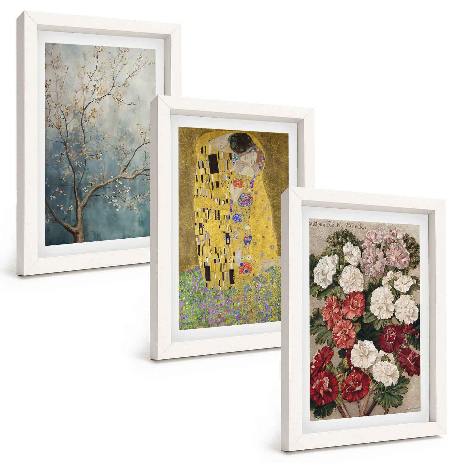 BILDER SET 3er Set - 20x30 cm Weißer Rahmen - Blumen des Baumes (Gemälde von Klimt) - Weiß, Kunststoff (20/30cm) - TULUP