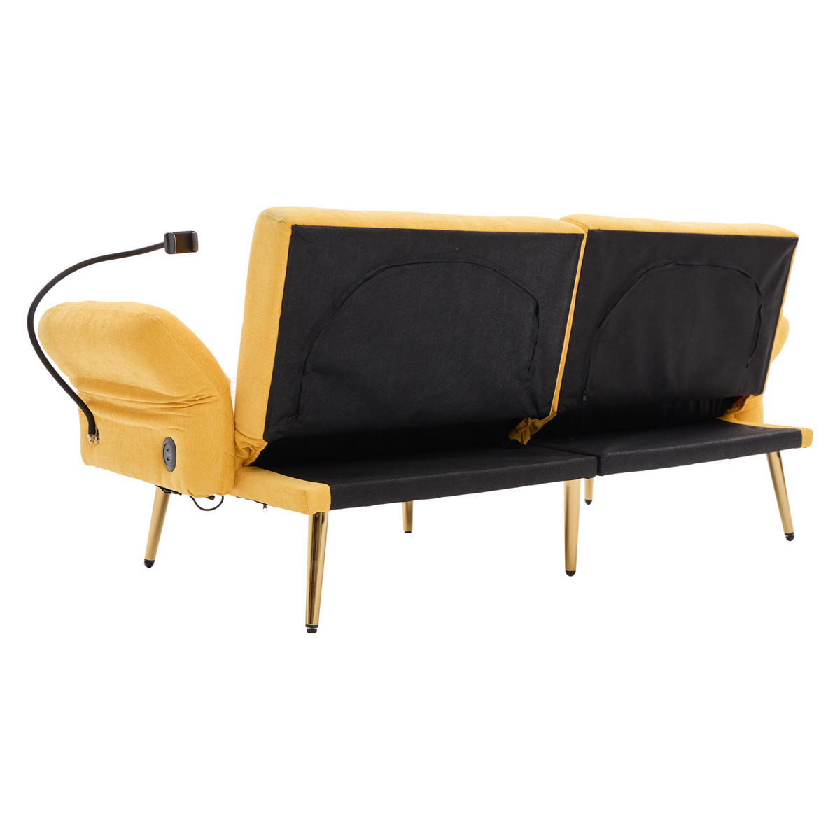 SCHLAFSOFA Multifunktionales 2-Sitzer mit verstellbarer Rückenlehne und USB-Anschlüssen Gelb Chenille 173/78/78 cm - Gelb, Textil (173/78/78cm) - OKWISH