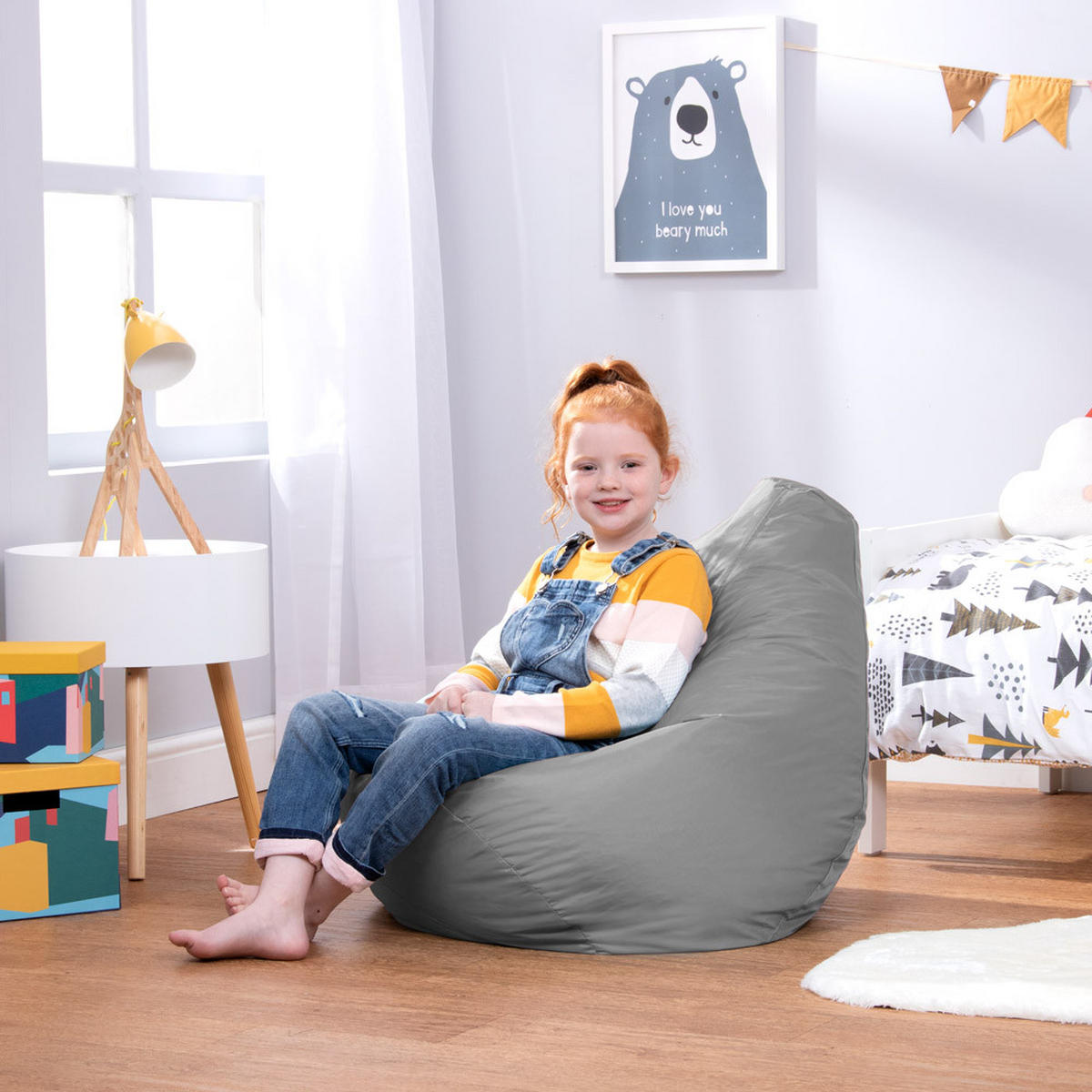 OUTDOORSITZSACK Liegestuhl für Kinder - Grau, Kunststoff (69/59/65cm) - Veeva