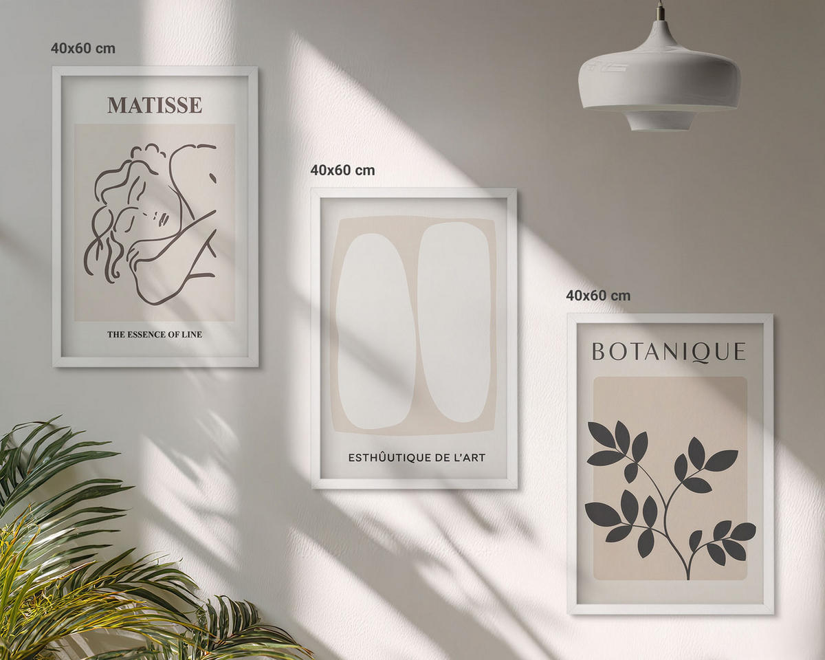 WANDBILDER 3er-Set - 40x60 cm Weißer Rahmen - Matisses stilvolle Pflanzenbilder - Weiß, Kunststoff (40/60cm) - ArtPrintCave