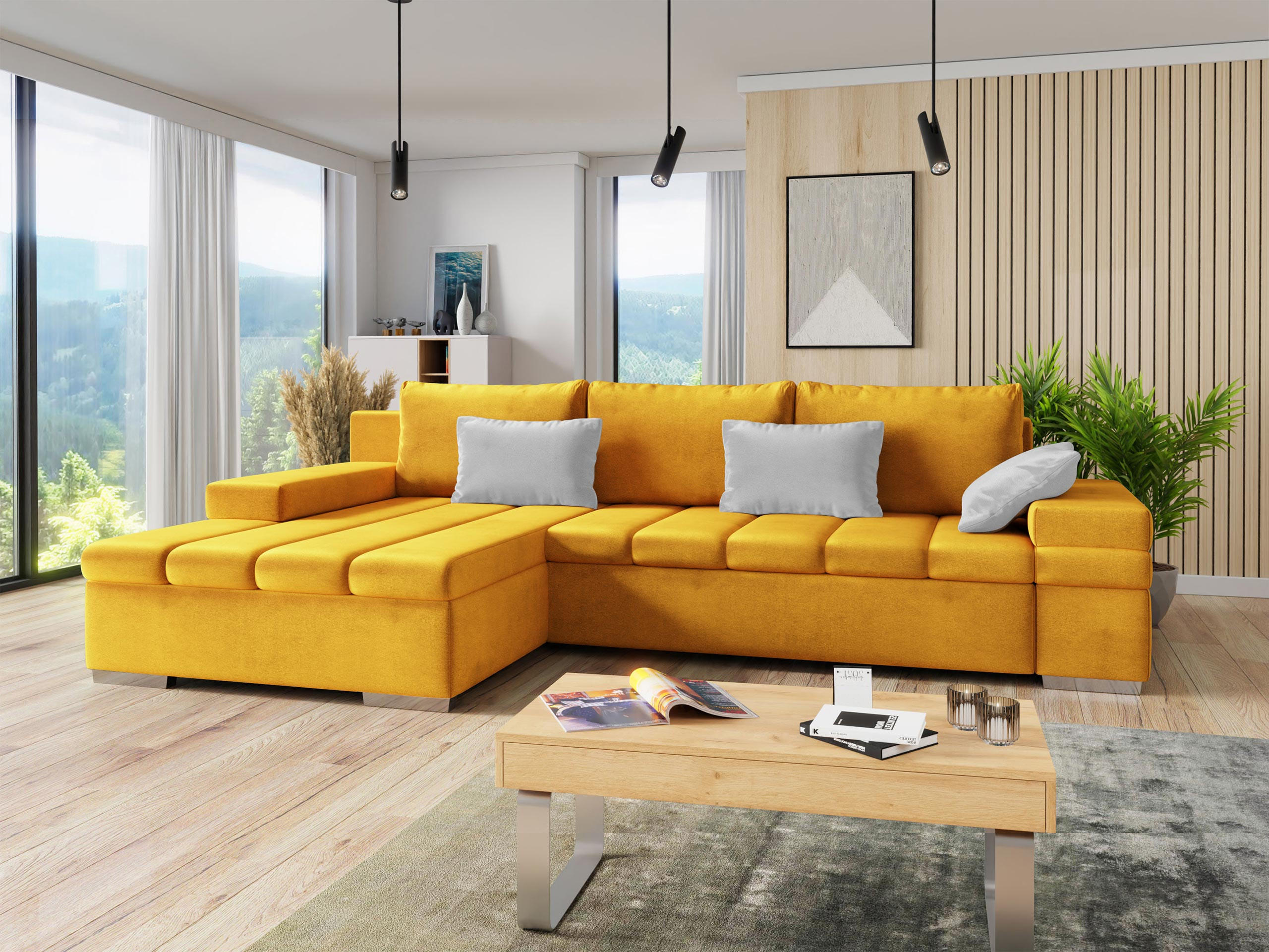 ECKSOFA Bangkok Premium, Seite: Links - Gelb/Silberfarben, Holz/Textil (310/175cm) - MIRJAN24