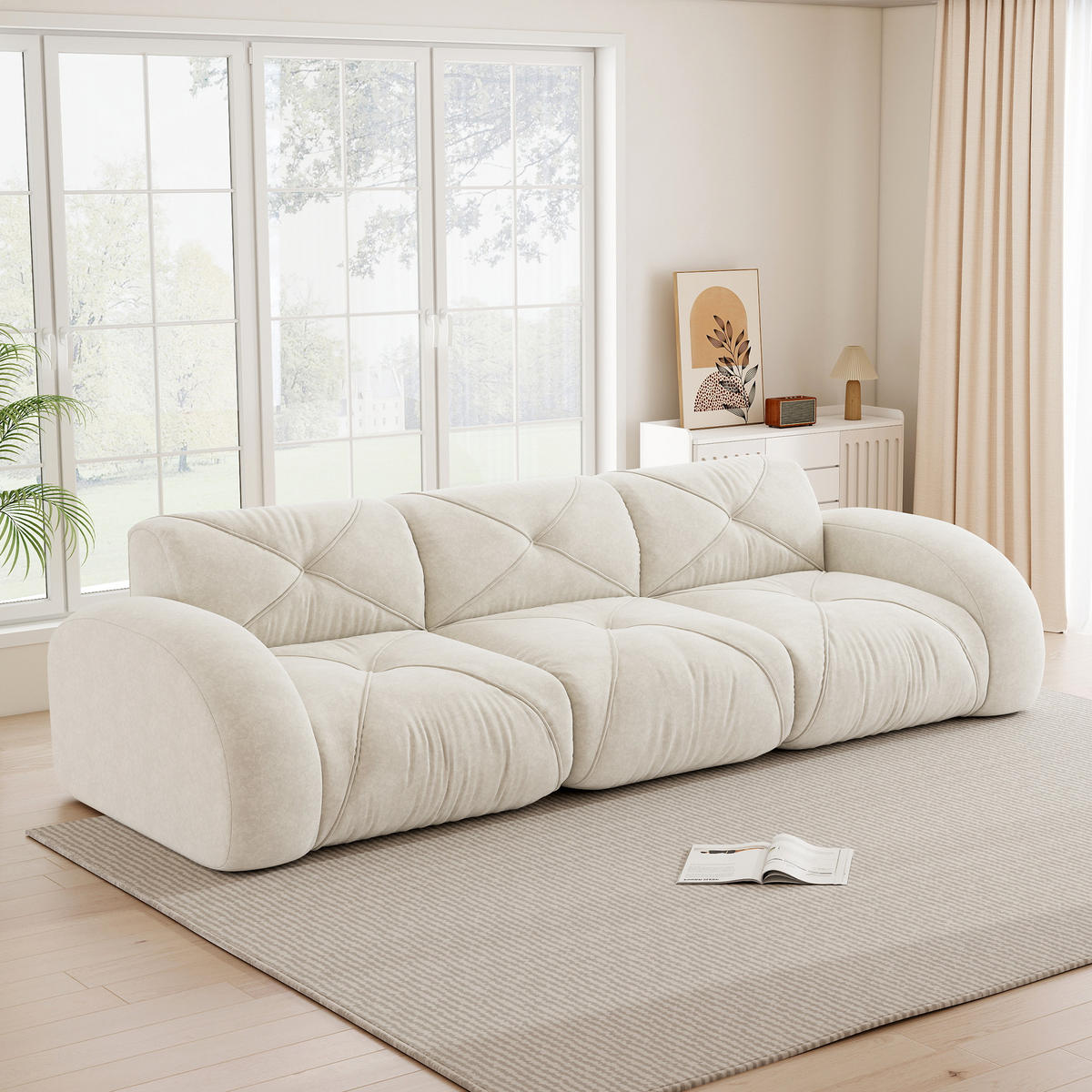 3-SITZER Sofa 281×95×76 cm Chenille rahmenlos modular, weiß - Weiß, Textil (95/76/281cm)