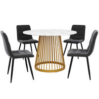 ESSGRUPPE DE-39216 runder 80 cm Tisch mit 4 Stühlen Dunkelgrau/Gold - Dunkelgrau/Goldfarben, Holzwerkstoff (80/76/80cm) - ComfortXL