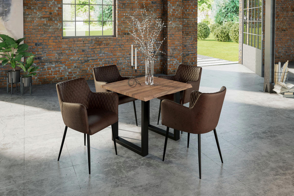 ESSTISCH LAUREN - Beige/Schwarz, Holz/Metall (90/90/77cm) - SAM