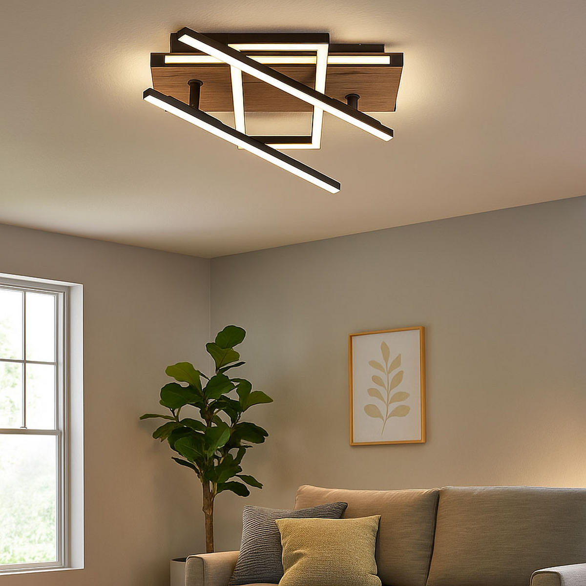 LED DECKENLEUCHTE Holzoptik Schwarz - Schwarz, Metall (68/22/11.5cm) - Globo Lighting