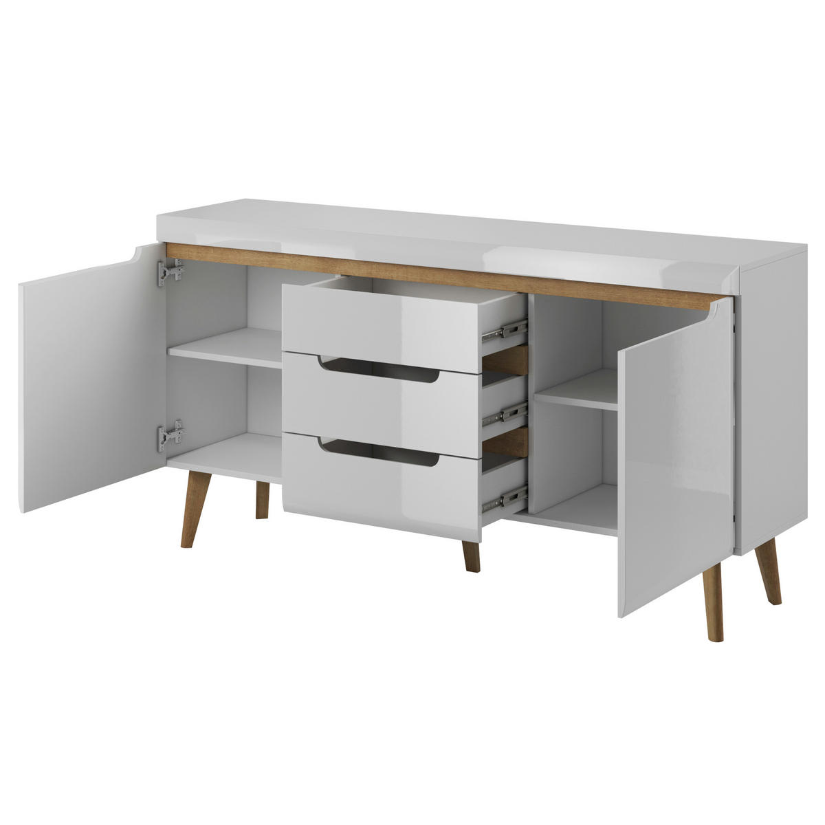 SIDEBOARD SUDBURRY KOM3-2D3S Fronten, in Hochglanz aus MDF-Platte, Weiß - Weiß, Holz/Holzwerkstoff (160/83/40cm) - Komodee