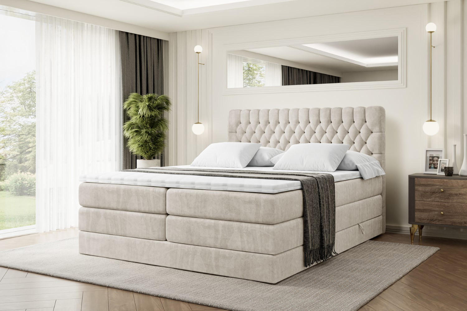 BOXSPRINGBETT SERENE KING - 140 x 200 - H3/H4 - Ecru - Ecru, Holzwerkstoff (140/200cm) - ALTDECOR