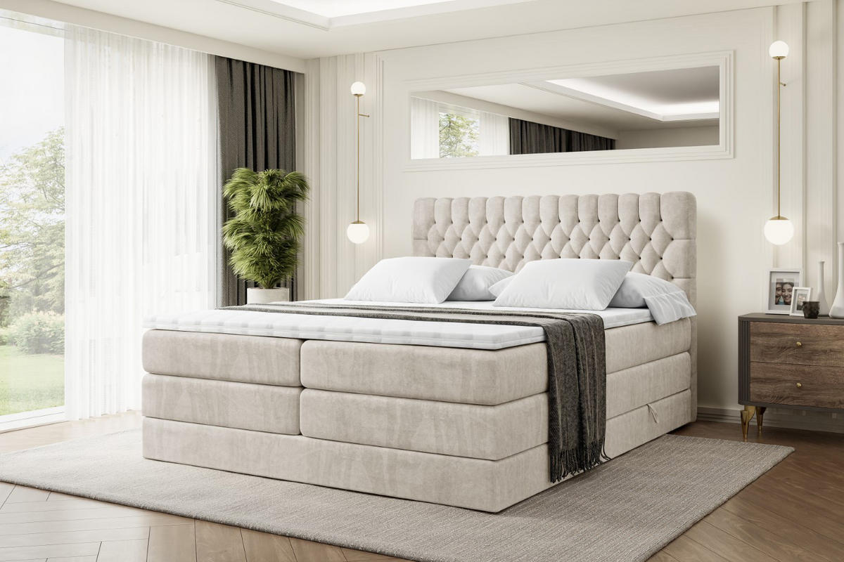 BOXSPRINGBETT SERENE KING - 200 x 200 - H3/H4 - Ecru - Ecru, Holzwerkstoff (200/200cm) - ALTDECOR