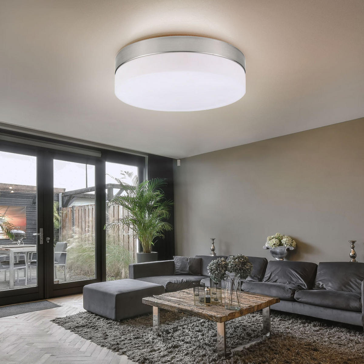 LED DECKENLEUCHTE Metall Silber Opal - Silberfarben, Glas (24/24/6.5cm) - Globo Lighting